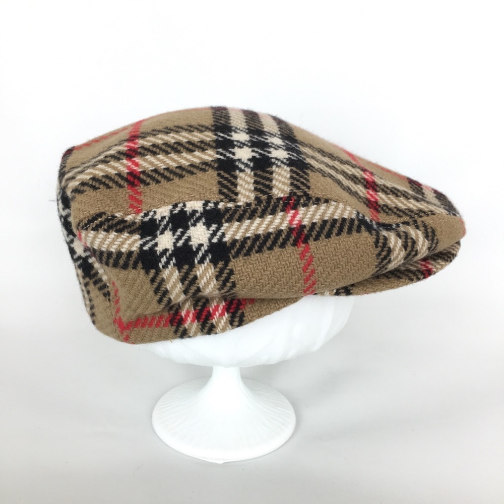 Vintage Burberry London Messenger Boy Nova Check Flat Hat Cabbie Hat Wool - Picture 3 of 10